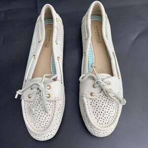 Sperry Boat Shoes Loafers Flats Womens Sz 8.5 White Perforated Leather